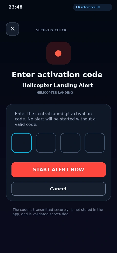 English reference interface for protected alert activation